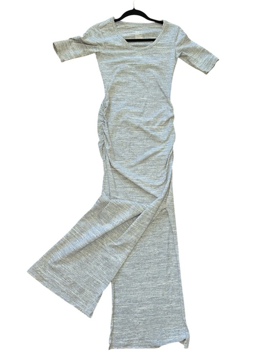 Victoria's Secret Maxi Shirt Dress Sz XS Heathered Gray Double Side Slit Ruched - Picture 3 of 8